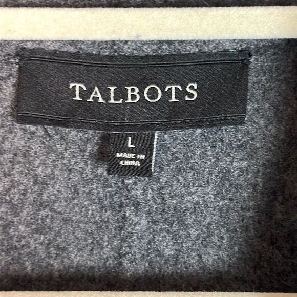 Talbots Felted Wool Navy Blue and Gray Jacket Open Front Wing Collar Pockets L - Picture 8 of 10